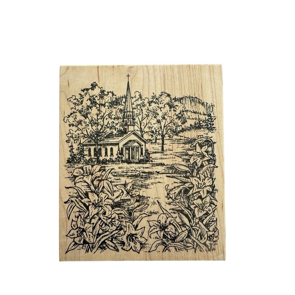 NORTHWOODS RUBBER STAMPS Church Chapel Steeple Trees  Easter Lilies BRAND NEW